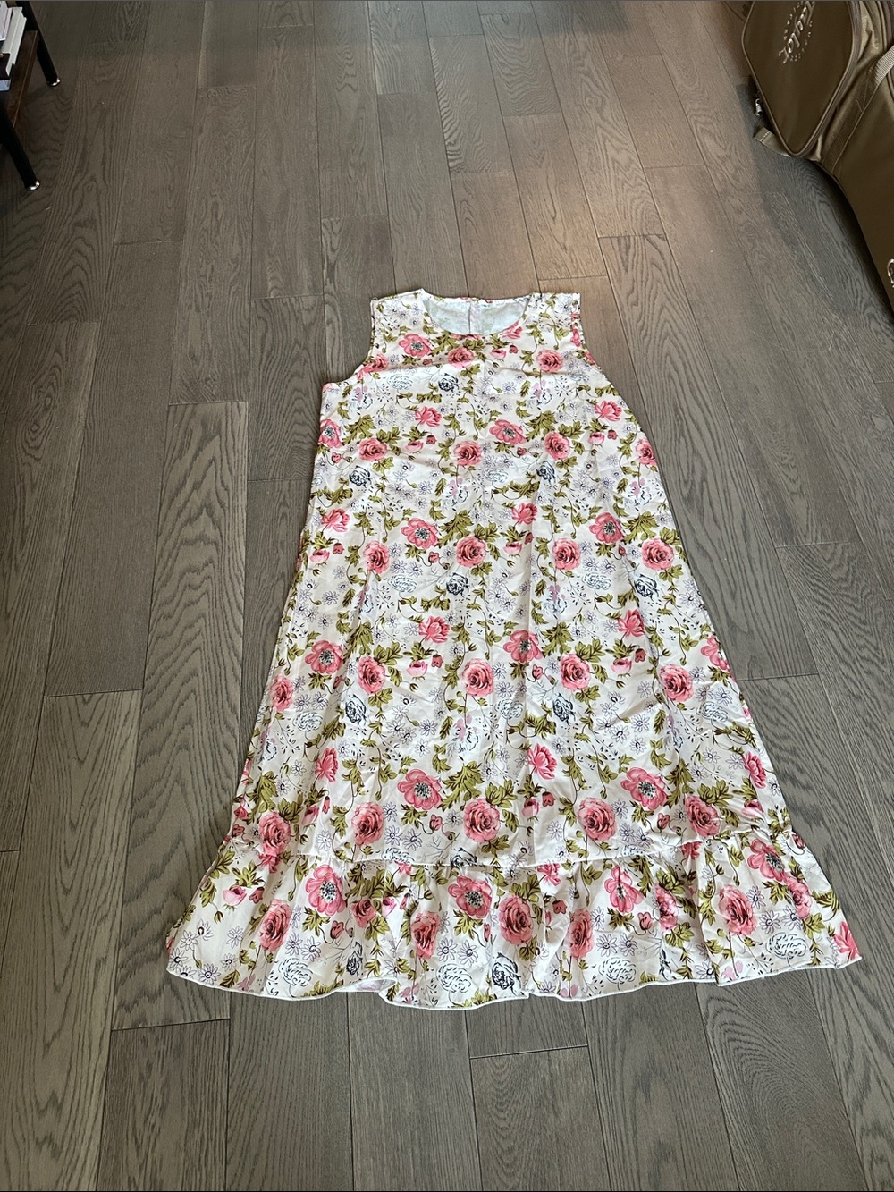 Girls Floral Sleeveless A-Line Dress in White and Pink